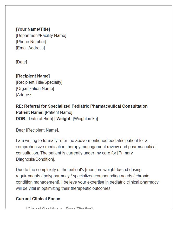 Pediatric Pharmacist Professional Referral Cover Letter Template