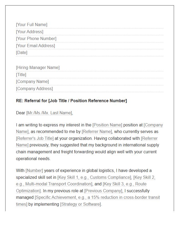 Global Logistics Referral Cover Letter Template
