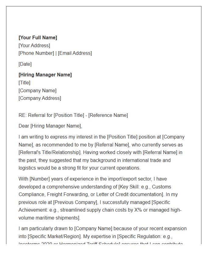 Import Export Referral Cover Letter Template
