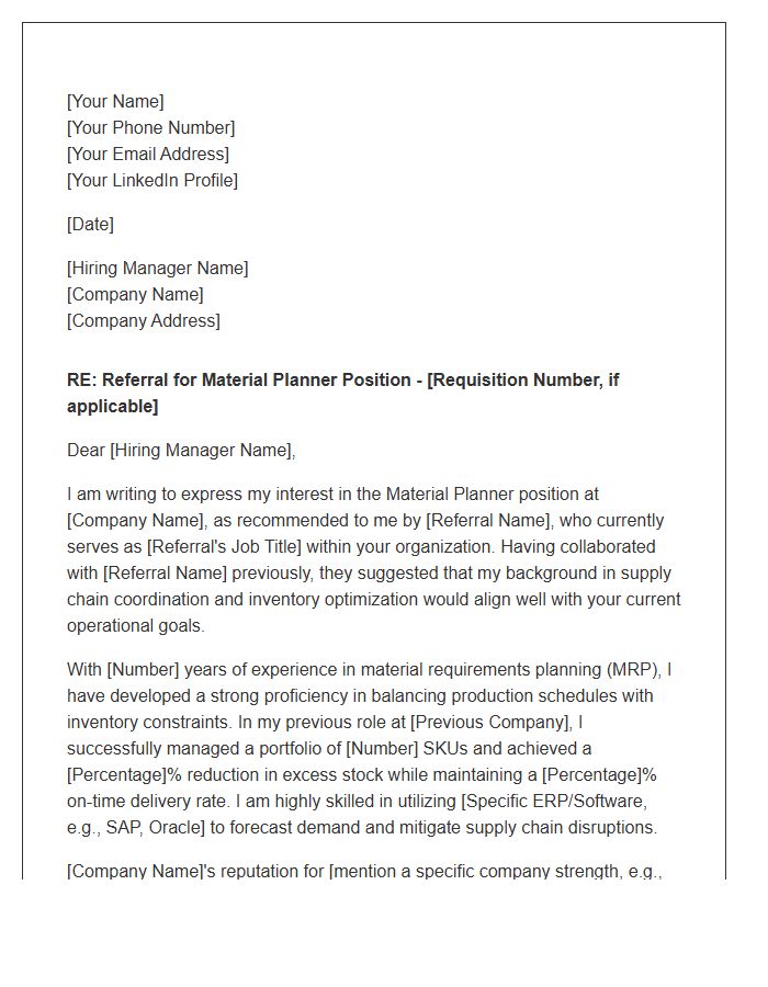 Material Planner Referral Cover Letter Template