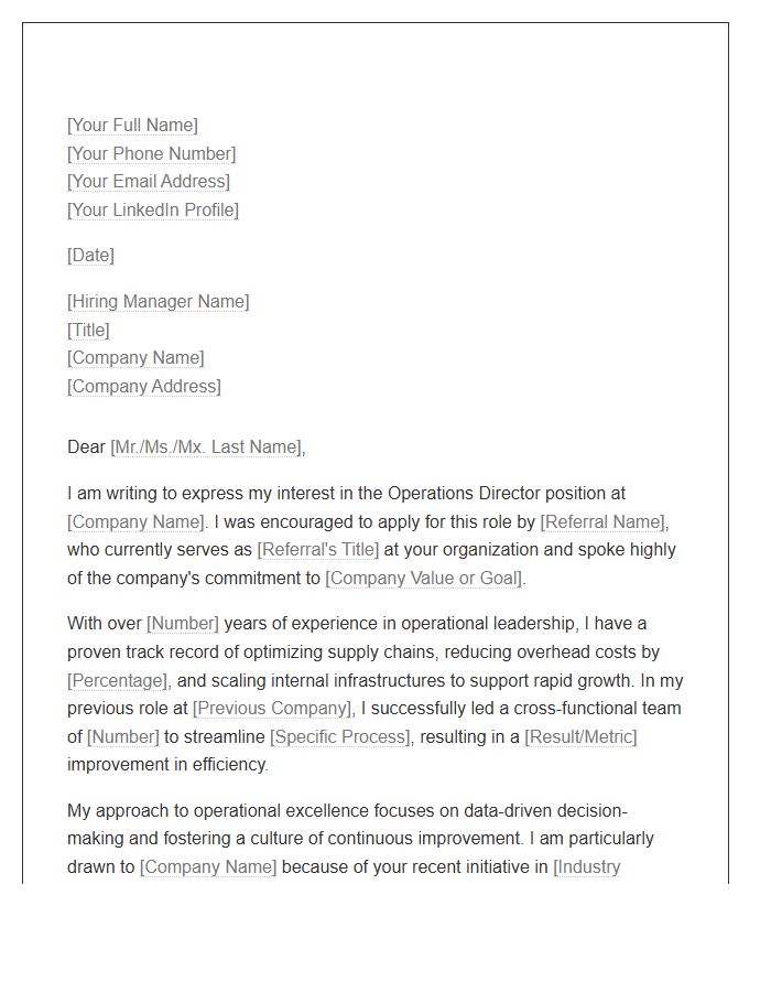 Operations Director Referral Cover Letter Template