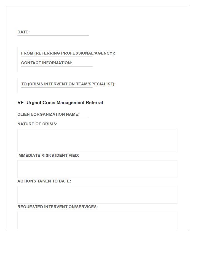 Crisis Management Referral Cover Letter Template