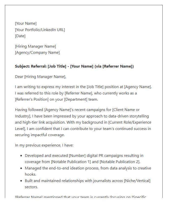 Digital PR Referral Cover Letter Template