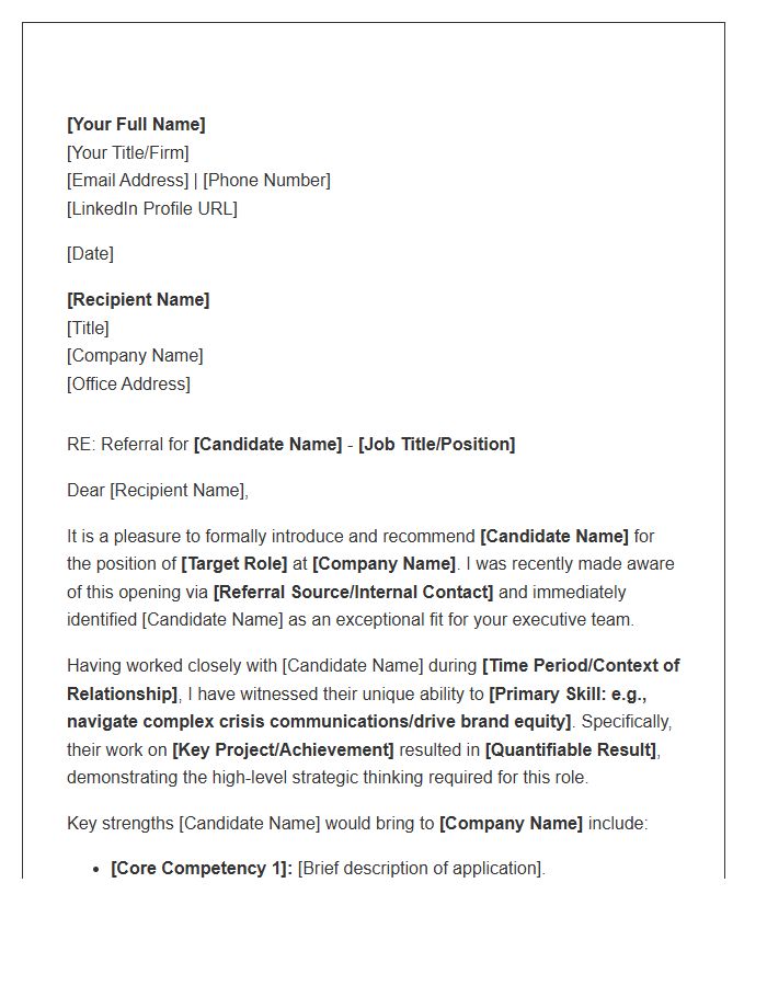 Executive PR Referral Cover Letter Template