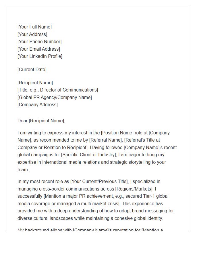 Global Public Relations Referral Cover Letter Template
