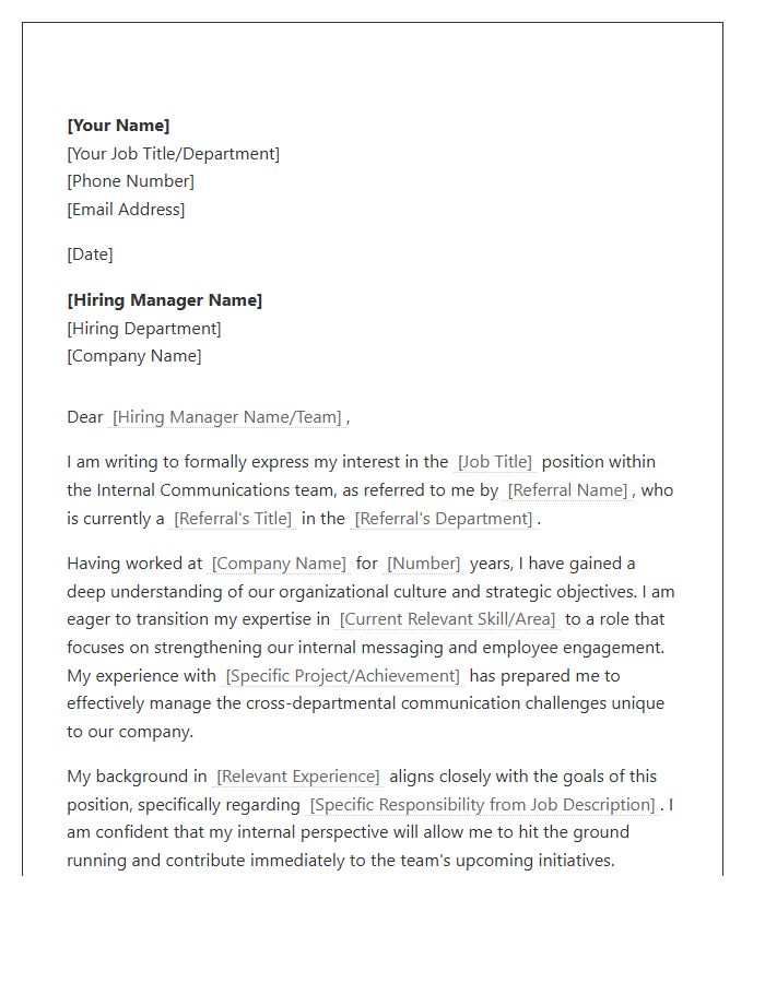 Internal Communications Referral Cover Letter Template