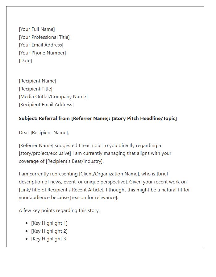 Media Relations Referral Cover Letter Template