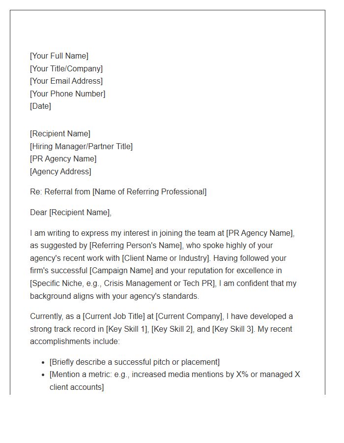 PR Agency Referral Cover Letter Template