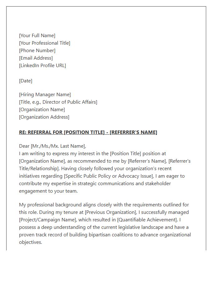 Public Affairs Referral Cover Letter Template