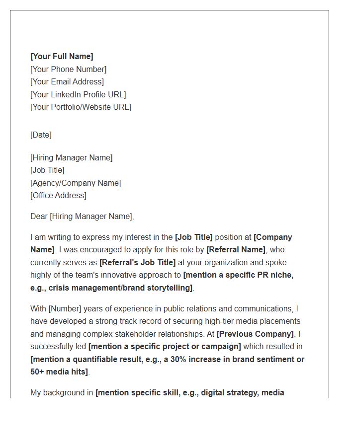 Public Relations Referral Cover Letter Template