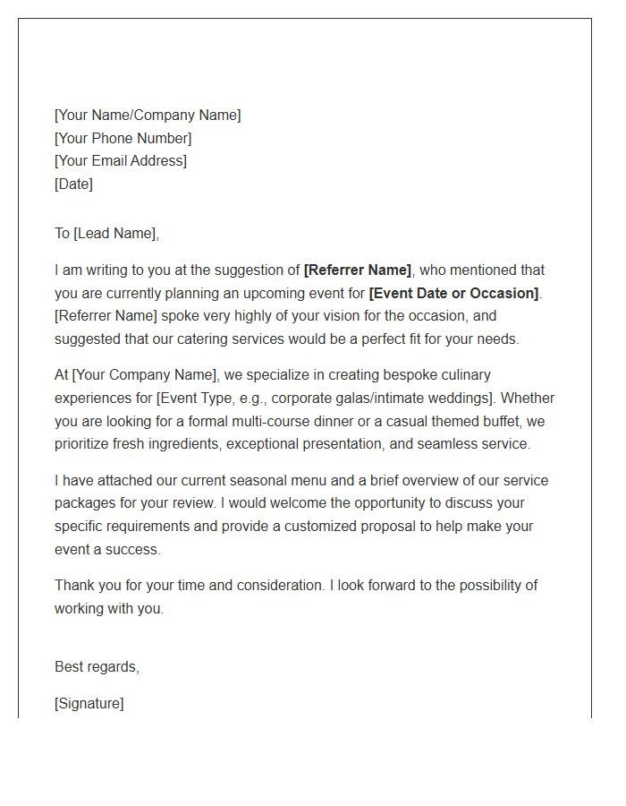 Catering Event Lead Referral Cover Letter Template