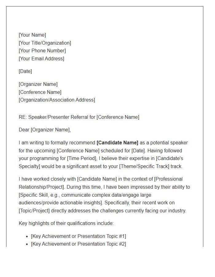 Conference Organizer Referral Cover Letter Template