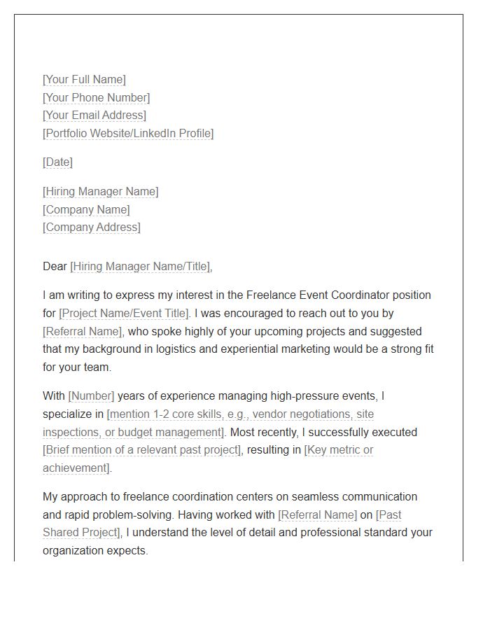 Freelance Event Coordinator Referral Cover Letter Template