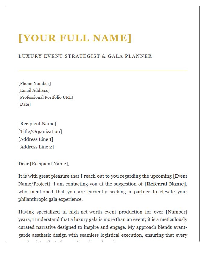 Luxury Gala Planner Referral Cover Letter Template