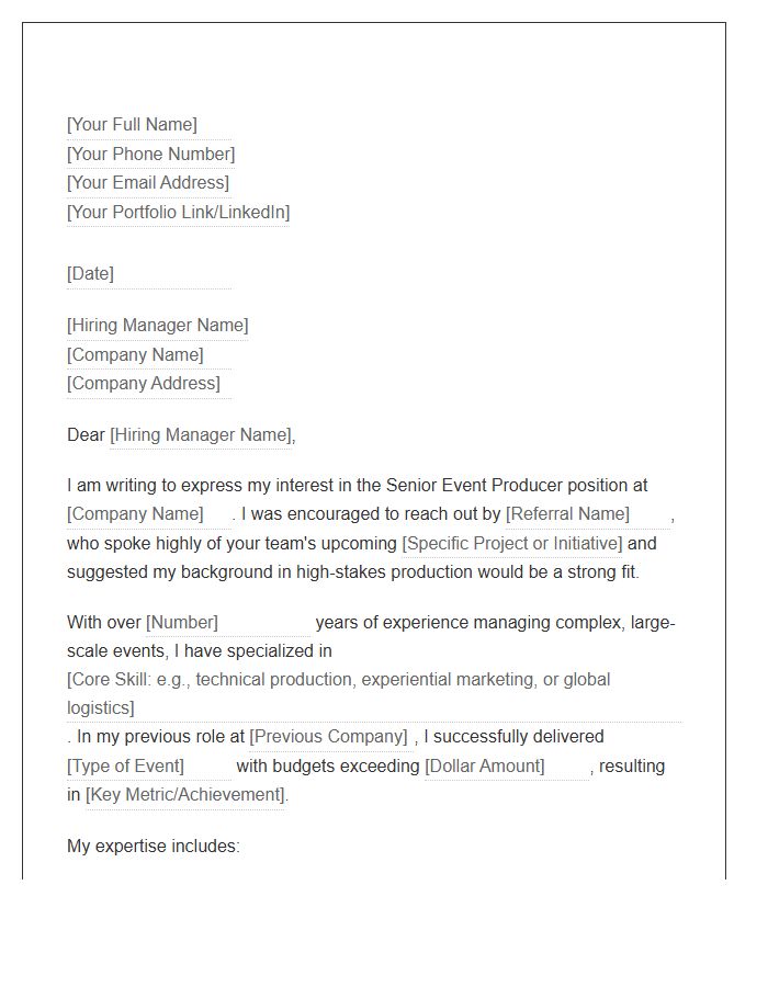 Senior Event Producer Referral Cover Letter Template
