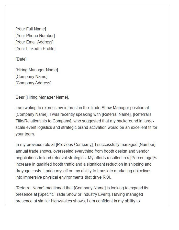 Trade Show Manager Referral Cover Letter Template