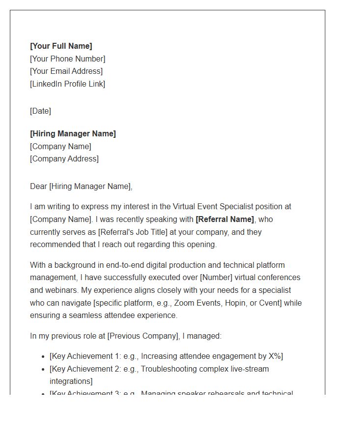 Virtual Event Specialist Referral Cover Letter Template