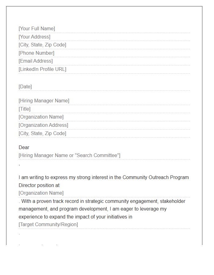 Community Outreach Program Director Cover Letter Template