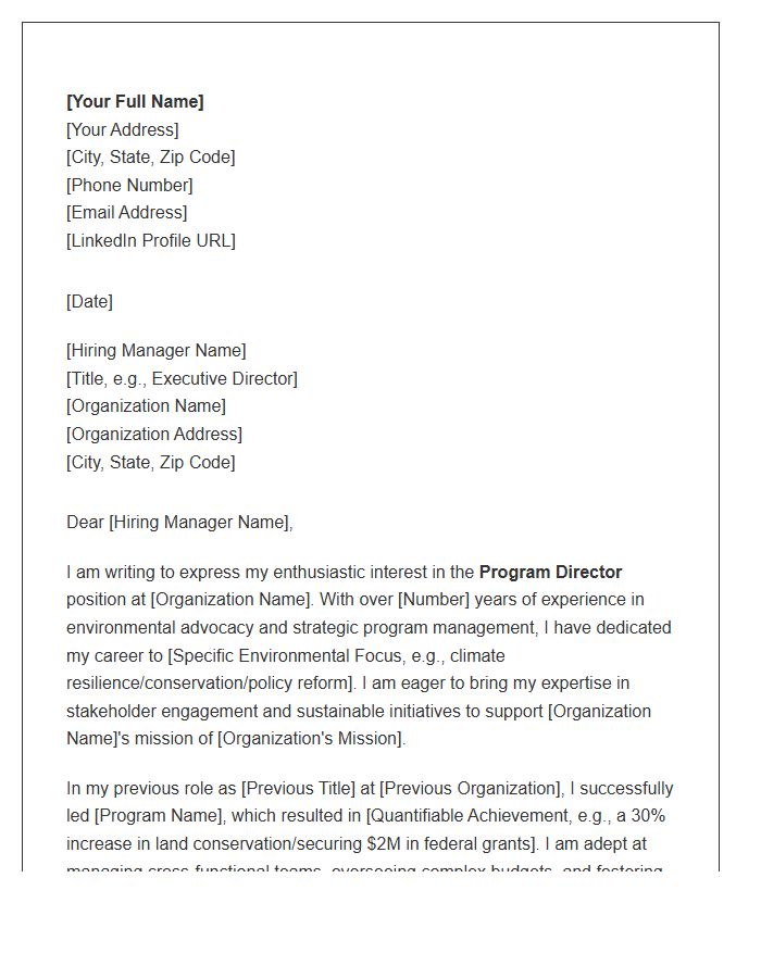 Environmental Non Profit Program Director Cover Letter Template