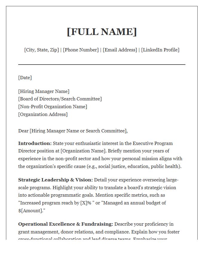 Executive Non Profit Program Director Cover Letter Template
