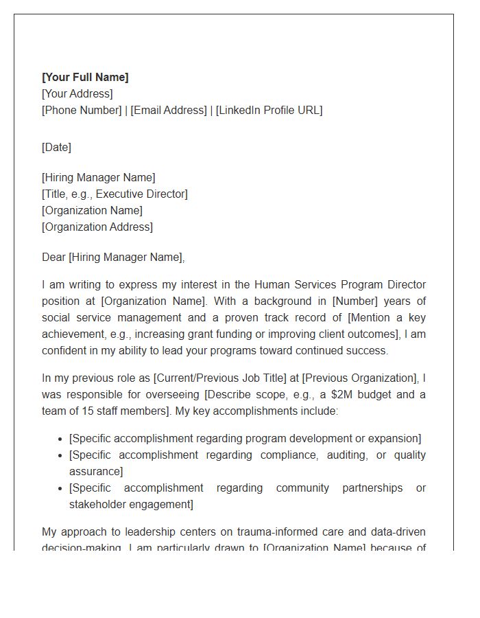 Human Services Program Director Cover Letter Template