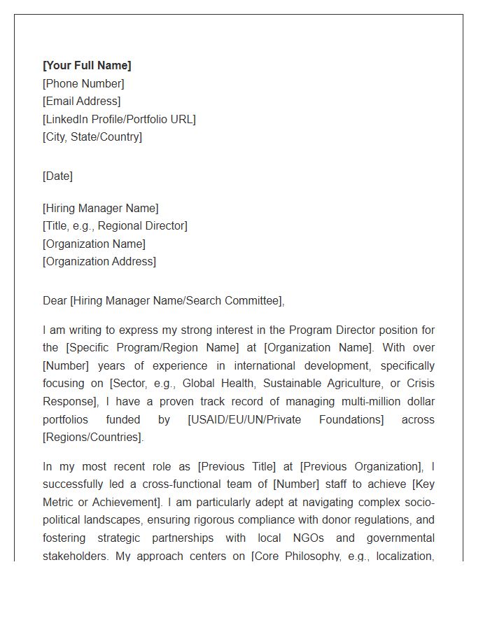 International Development Program Director Cover Letter Template