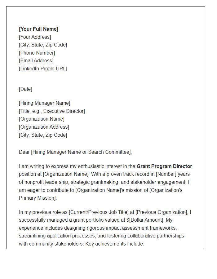 Non Profit Grant Program Director Cover Letter Template