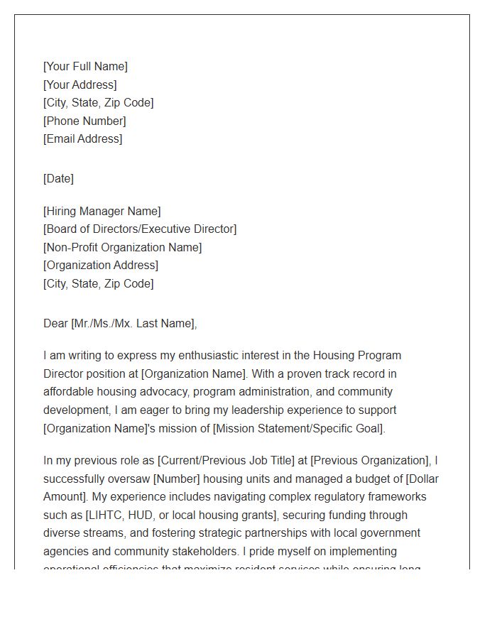 Non Profit Housing Program Director Cover Letter Template
