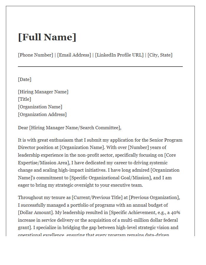 Senior Non Profit Program Director Cover Letter Template