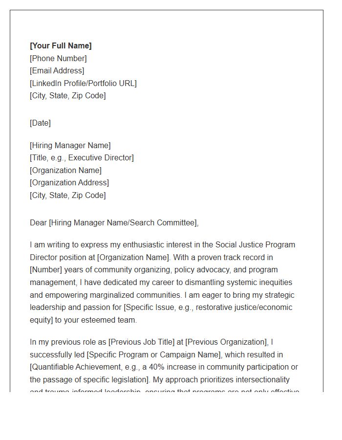 Social Justice Program Director Cover Letter Template