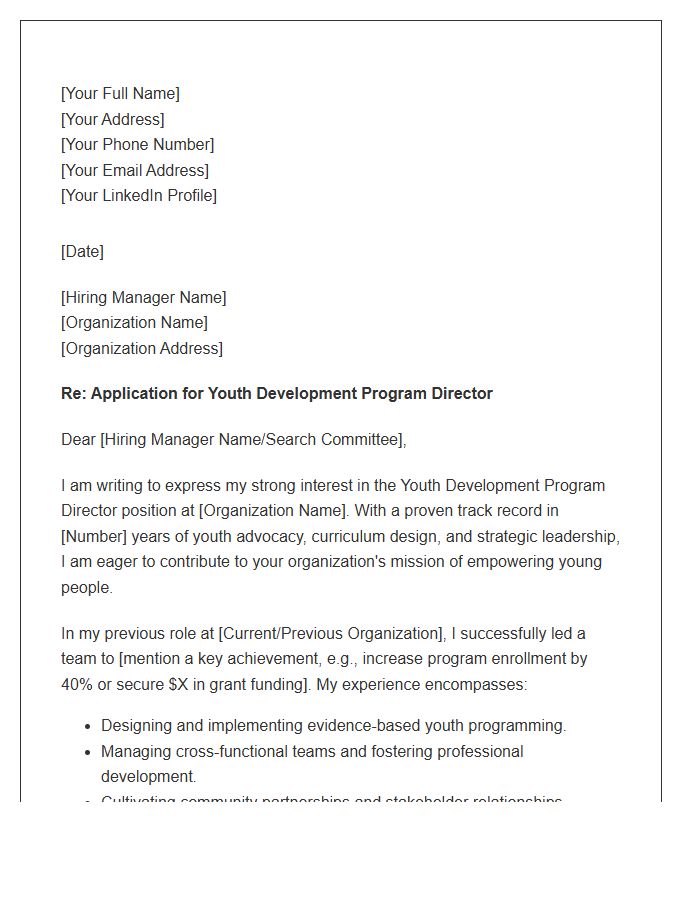 Youth Development Program Director Cover Letter Template