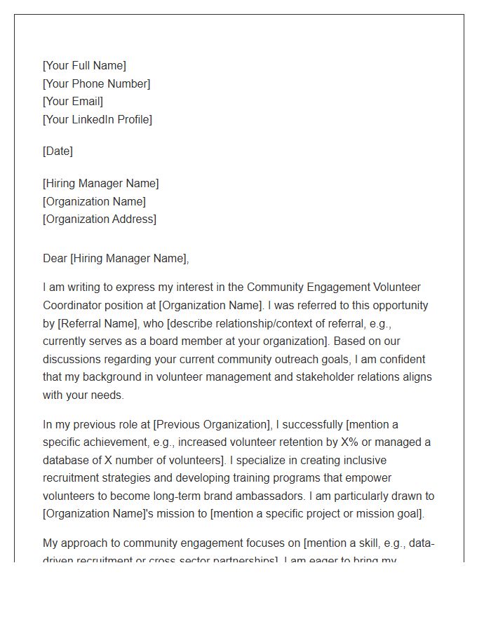 Community Engagement Volunteer Coordinator Referral Cover Letter Template