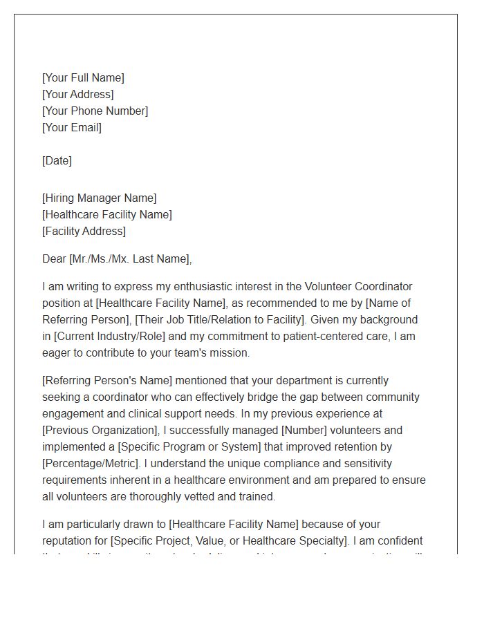 Healthcare Volunteer Coordinator Referral Cover Letter Template