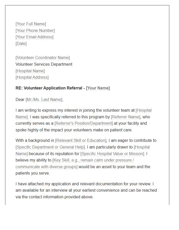Hospital Volunteer Coordinator Referral Cover Letter Template