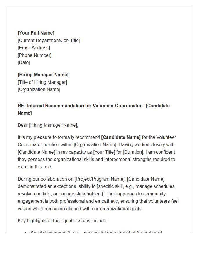 Internal Recommendation Volunteer Coordinator Cover Letter Template