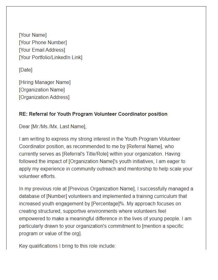 Youth Program Volunteer Coordinator Referral Cover Letter Template