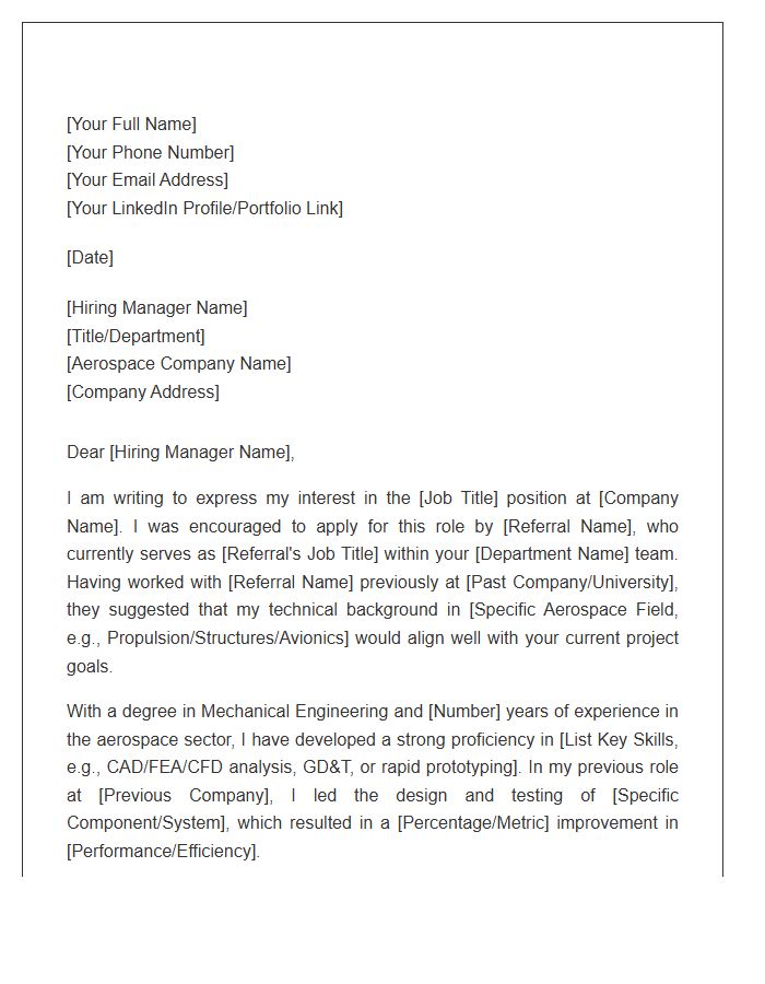 Aerospace Mechanical Engineer Referral Cover Letter Template