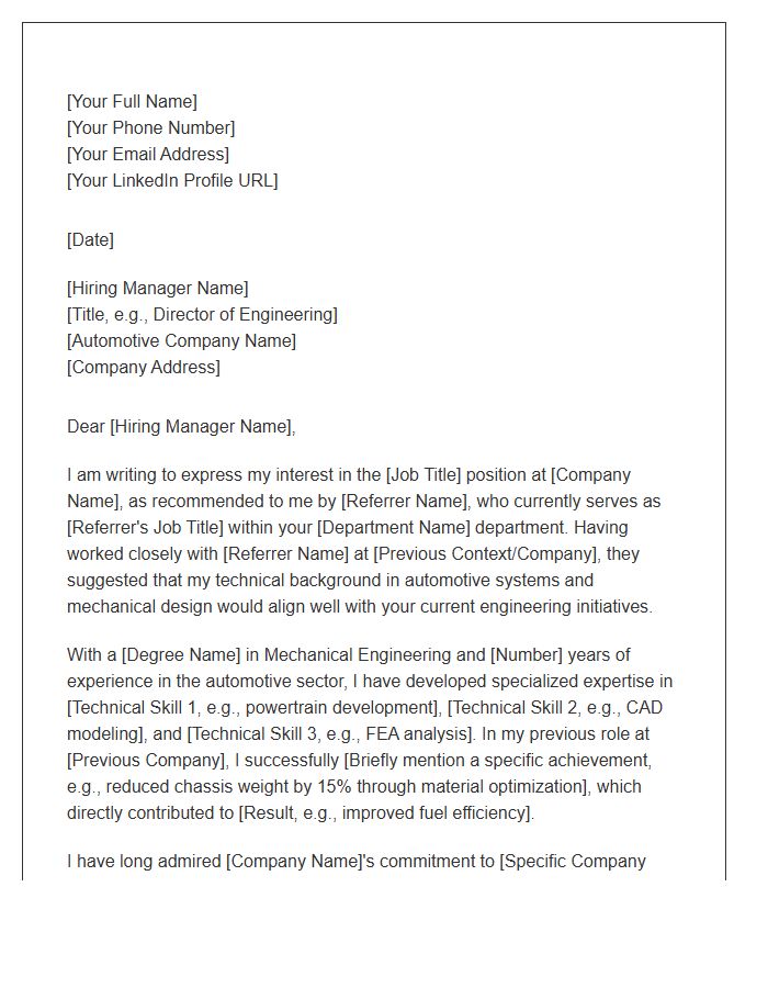 Automotive Mechanical Engineer Referral Cover Letter Template