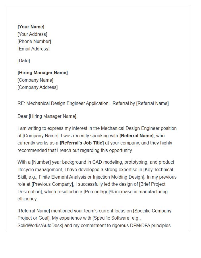 Mechanical Design Engineer Referral Cover Letter Template