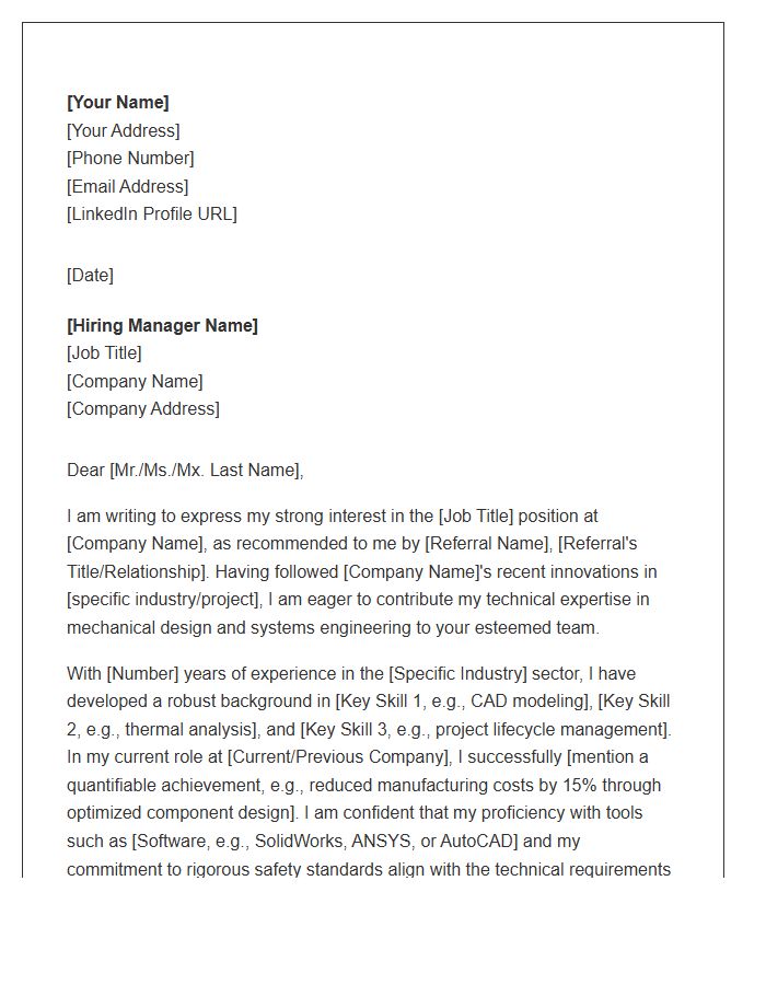 Professional Mechanical Engineer Referral Cover Letter Template