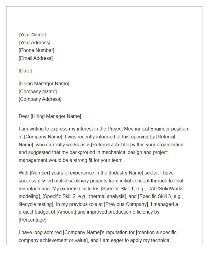Project Mechanical Engineer Referral Cover Letter Template