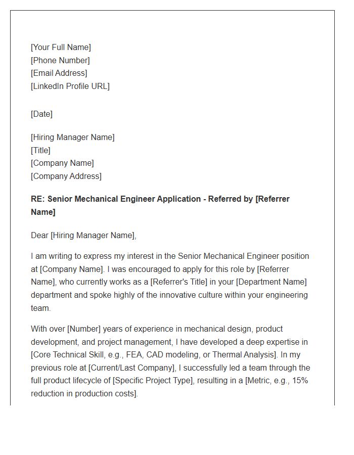 Senior Mechanical Engineer Referral Cover Letter Template