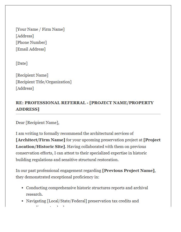 Historical Preservation Architect Professional Referral Cover Letter Template