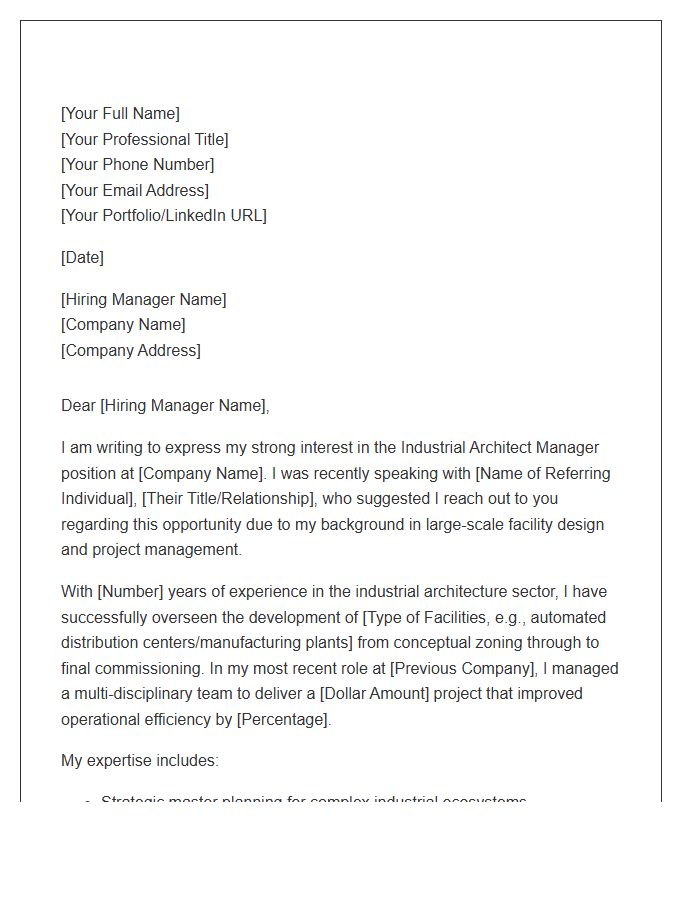 Industrial Architect Manager Professional Referral Cover Letter Template