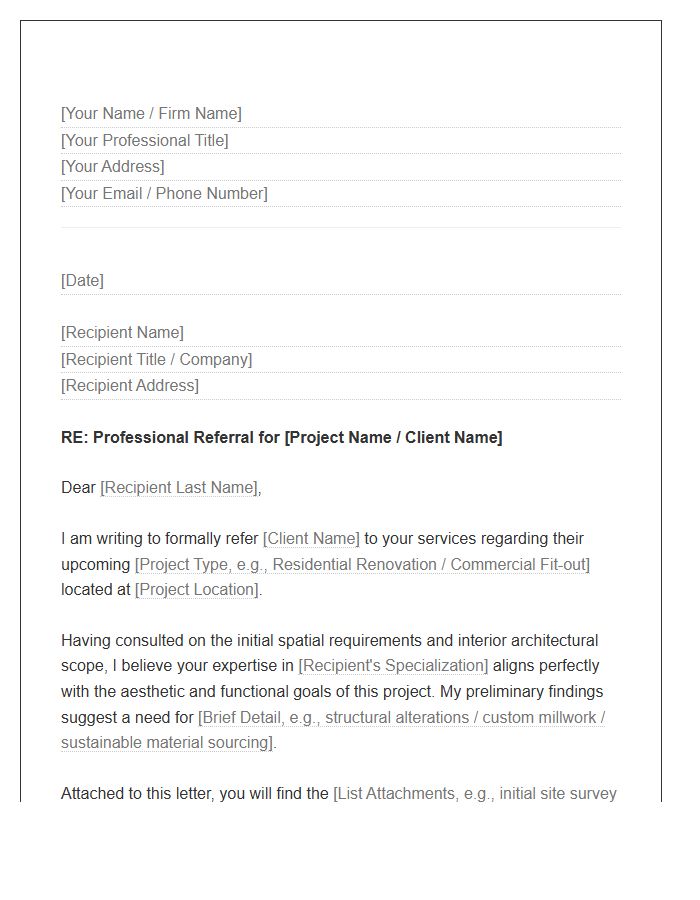 Interior Architect Consultant Professional Referral Cover Letter Template