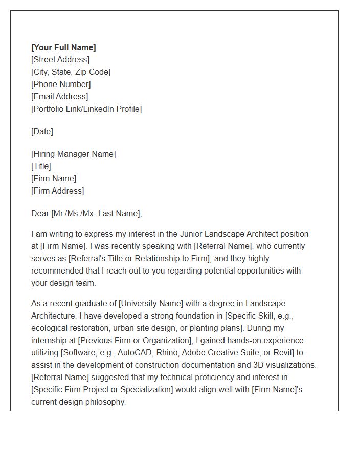 Junior Landscape Architect Professional Referral Cover Letter Template