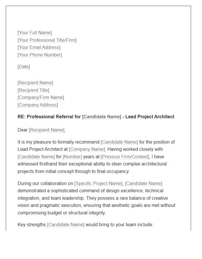 Lead Project Architect Professional Referral Cover Letter Template