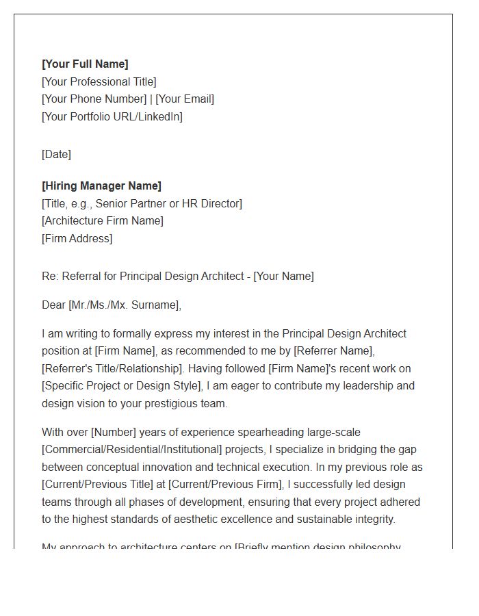 Principal Design Architect Professional Referral Cover Letter Template