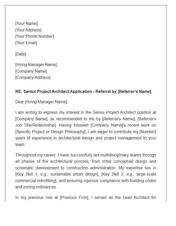 Senior Project Architect Professional Referral Cover Letter Template