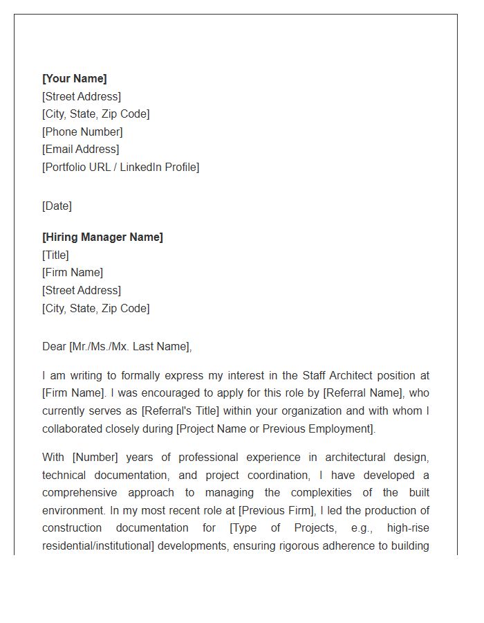 Staff Architect Level Professional Referral Cover Letter Template